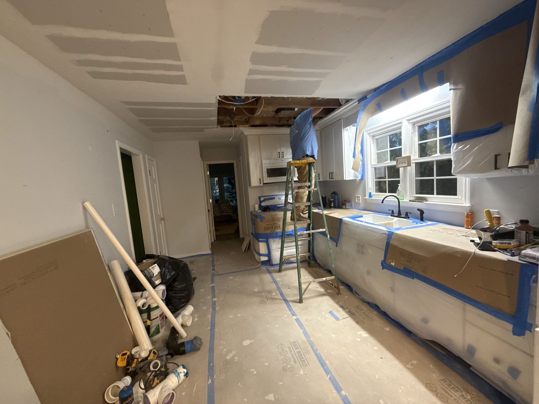 Kitchen torn out during water damage restoration in Fort Mill, SC